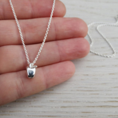 Tiny Silver Apple Necklace - Sterling Silver - Teacher Gift