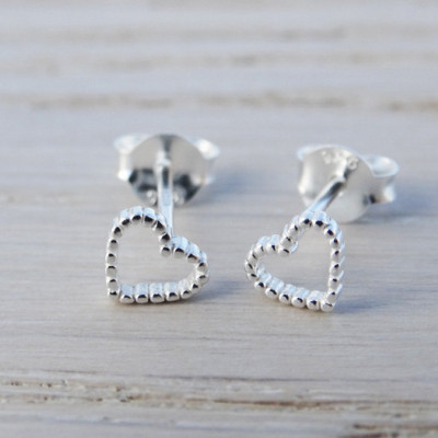 Tiny Silver Dotty Heart Stud Earrings - Sterling Silver