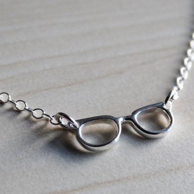Tiny Silver Glasses Necklace - Sterling Silver