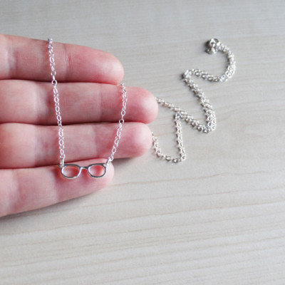 Tiny Silver Glasses Necklace - Sterling Silver