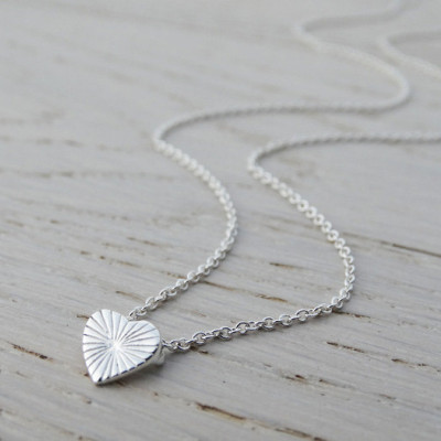 Tiny Silver Heart Necklace - Textured - Sterling Silver