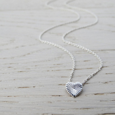 Tiny Silver Heart Necklace - Textured - Sterling Silver