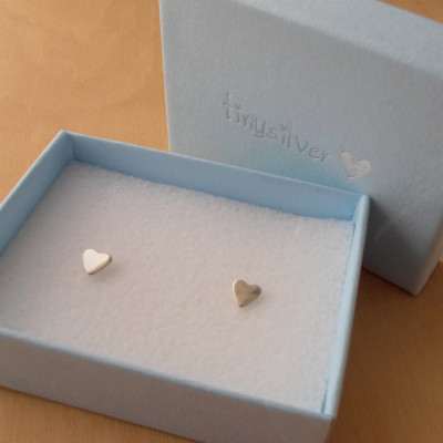 Tiny Silver Heart Stud Earrings - Shiny Finish - Sterling Silver