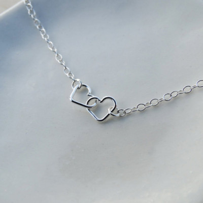 Tiny Silver Linked Hearts Necklace - Sterling Silver