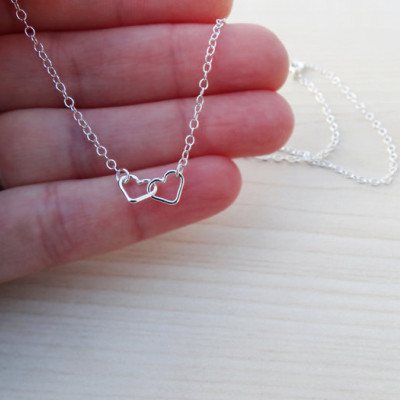 Tiny Silver Linked Hearts Necklace - Sterling Silver