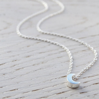 Tiny Silver Moon Necklace - Sterling Silver