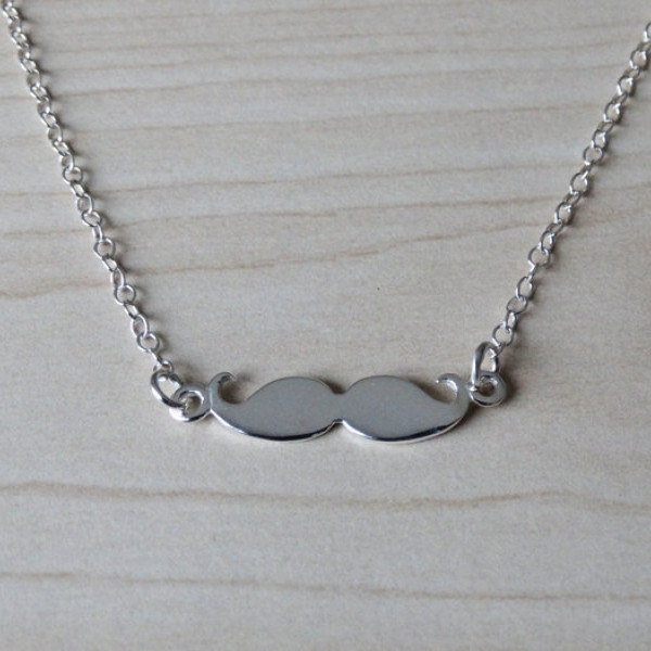 Tiny Silver Moustache Necklace - Sterling Silver