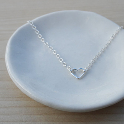 Tiny Silver Open Heart Necklace - Sterling Silver