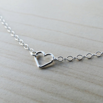 Tiny Silver Open Heart Necklace - Sterling Silver