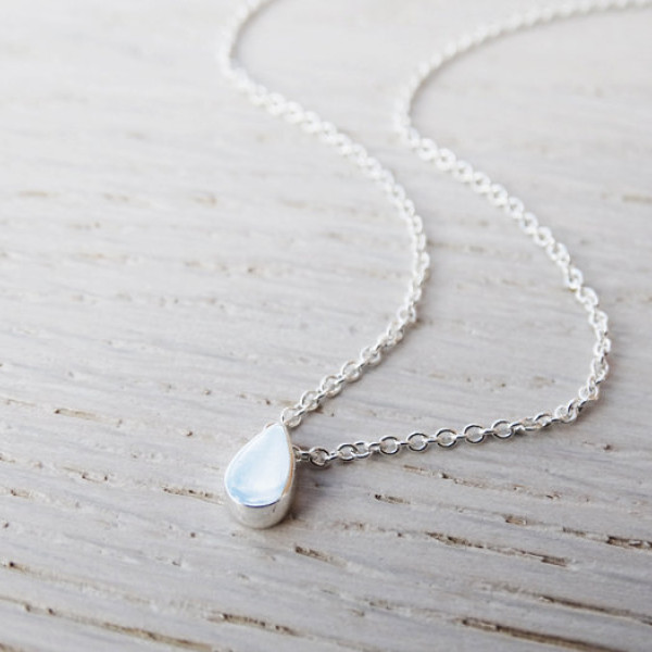 Tiny Silver Rain Drop Necklace - Sterling Silver