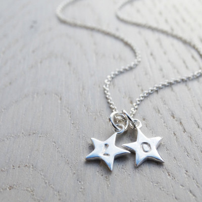 Tiny Silver Star Necklace, 2 Stars With Initials, Personalised, Sterling Silver