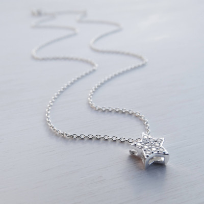 Tiny Silver Star Necklace, Cubic Zirconia, Sterling Silver