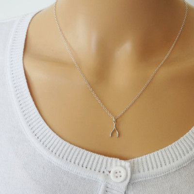 Tiny Silver Wishbone Necklace - Good Luck Charm - Sterling Silver