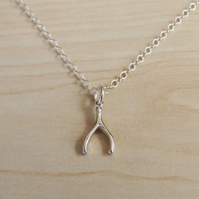 Tiny Silver Wishbone Necklace - Good Luck Charm - Sterling Silver