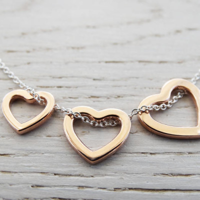 Triple Heart Necklace ~ Sterling Silver & Rose Gold