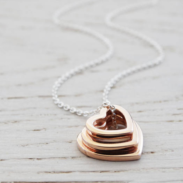 Triple Heart Necklace ~ Sterling Silver & Rose Gold