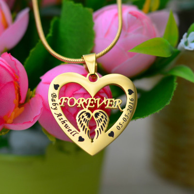 Personalized Angel in My Heart Necklace - 18ct Gold Plated - Handmade By AOL Special