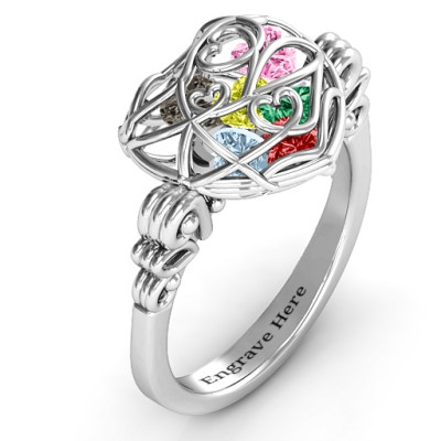 Encased in Love Caged Hearts Ring with Butterfly Wings Band - Handmade By AOL Special