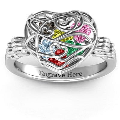 Encased in Love Caged Hearts Ring with Butterfly Wings Band - Handmade By AOL Special