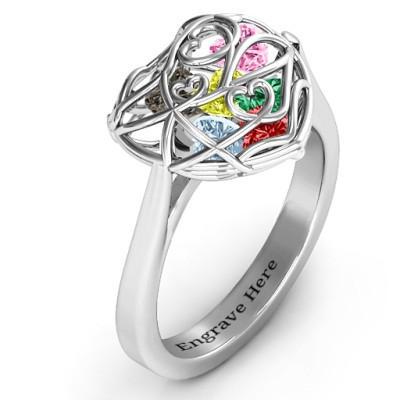 Encased in Love Caged Hearts Ring with Ski Tip Band - Handmade By AOL Special