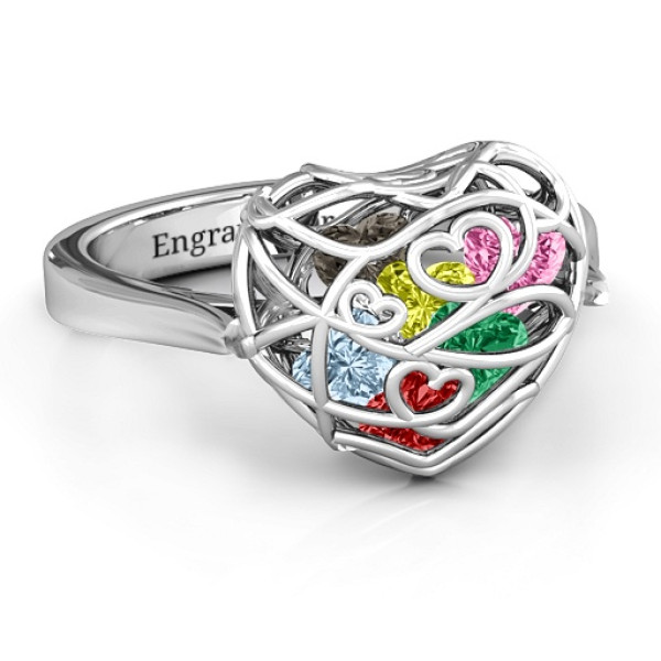 Encased in Love Caged Hearts Ring with Ski Tip Band - Handmade By AOL Special