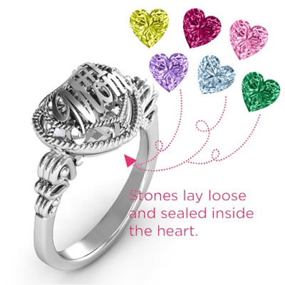 #1 Mom Caged Hearts Ring with Butterfly Wings Band - Handmade By AOL Special