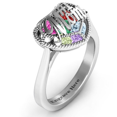 #1 Mom Caged Hearts Ring with Ski Tip Band - Handmade By AOL Special