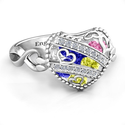 Sparkling Diamond Hearts Caged Hearts Ring with Infinity Band - Handmade By AOL Special