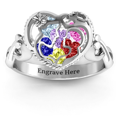 Mother and Child Caged Hearts Ring with Infinity Band - Handmade By AOL Special