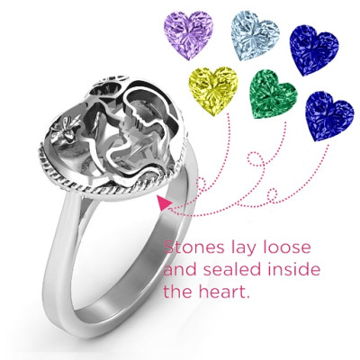 Mother and Child Caged Hearts Ring with Ski Tip Band - Handmade By AOL Special
