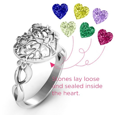 Family Tree Caged Hearts Ring with Infinity Band - Handmade By AOL Special