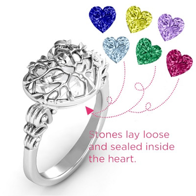 Family Tree Caged Hearts Ring with Butterfly Wings Band - Handmade By AOL Special