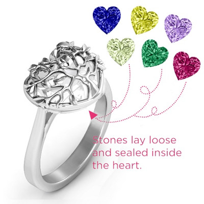 Family Tree Caged Hearts Ring with Ski Tip Band - Handmade By AOL Special