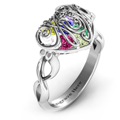 Cursive Mom Caged Hearts Ring with Infinity Band - Handmade By AOL Special