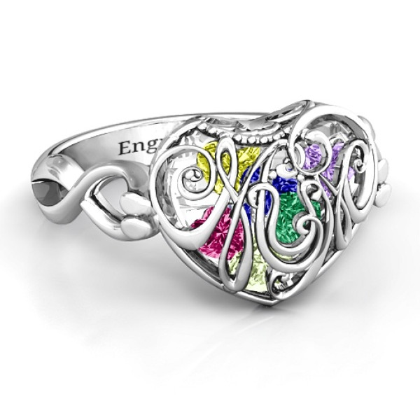 Mum heart Caged Hearts Ring with Infinity Band - Handmade By AOL Special
