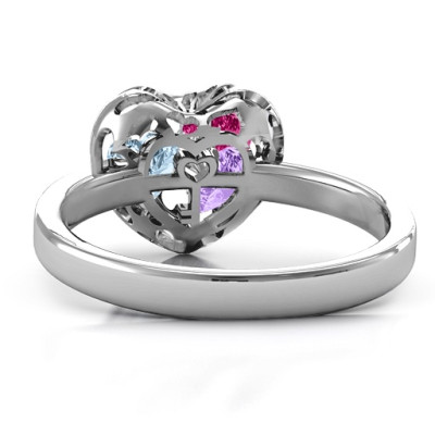 Heart Cut-out Petite Caged Hearts Ring with Classic with Engravings Band - Handmade By AOL Special