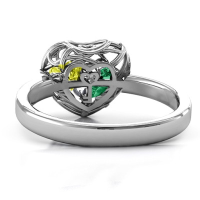 Encased in Love Petite Caged Hearts Ring with Classic with Engravings Band - Handmade By AOL Special