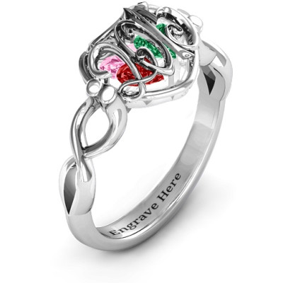 2015 Petite Caged Hearts Ring with Infinity Band - Handmade By AOL Special