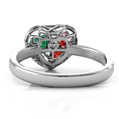 2016 Petite Caged Hearts Ring with Classic with Engravings Band - Handmade By AOL Special