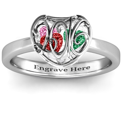 2016 Petite Caged Hearts Ring with Classic with Engravings Band - Handmade By AOL Special