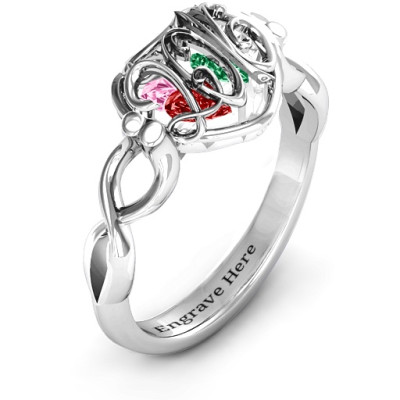 2016 Petite Caged Hearts Ring with Infinity Band - Handmade By AOL Special