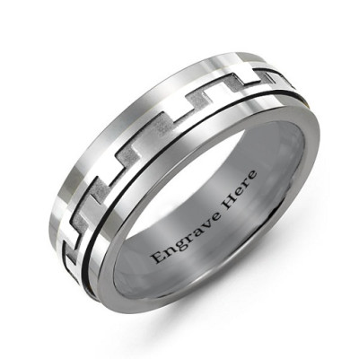 Sterling Silver Mens Detailed Modern Tungsten Band Ring - Handmade By AOL Special