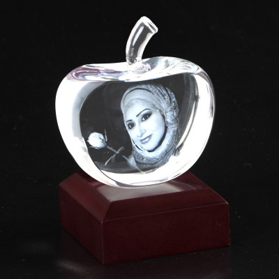 Apple Shape Crystal With 2D/3D Engraving Inside - Handmade By AOL Special