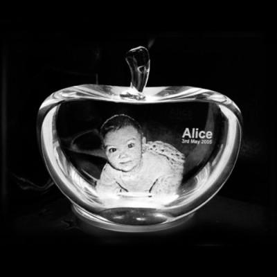 Apple Shape Crystal With 2D/3D Engraving Inside - Handmade By AOL Special