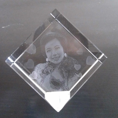 Square Crystal With Photo/Text Engraved Inside - Handmade By AOL Special