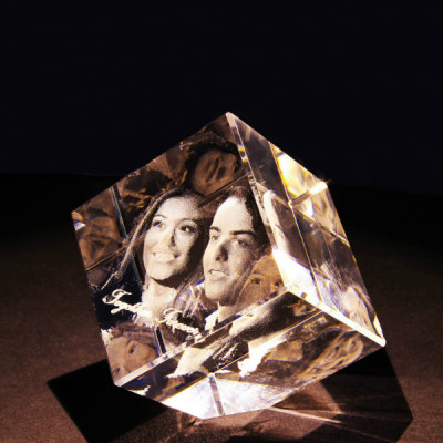 Square Crystal With Photo/Text Engraved Inside - Handmade By AOL Special