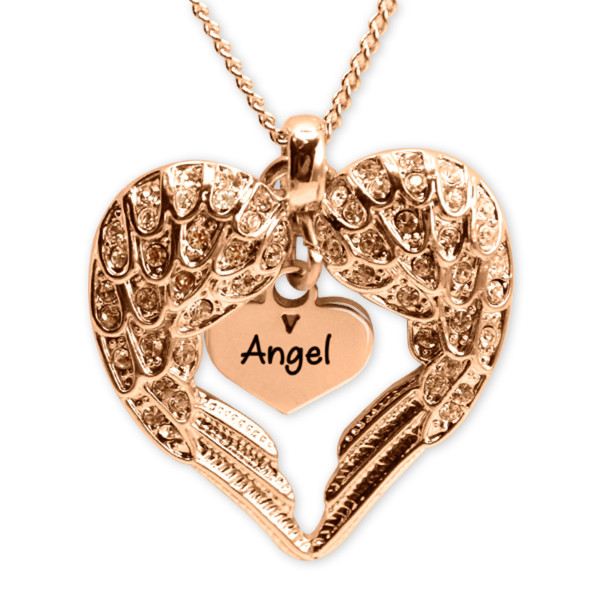 Personalized Angels Heart Necklace with Heart Insert - 18ct Rose Gold - Handmade By AOL Special