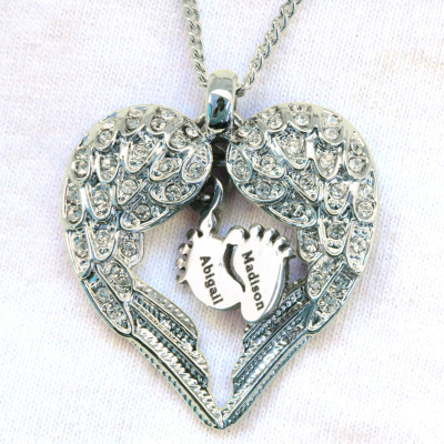 Personalized Angels Heart Necklace with Feet Insert - Handmade By AOL Special