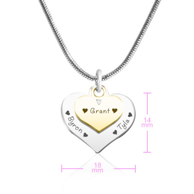 Personalized Double Heart Necklace - Two Tone - Gold n Silver - Handmade By AOL Special