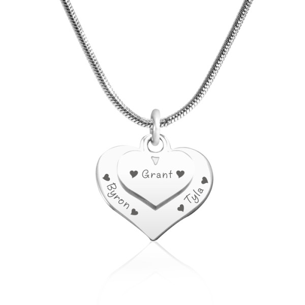 Personalized Double Heart Necklace - Sterling Silver - Handmade By AOL Special